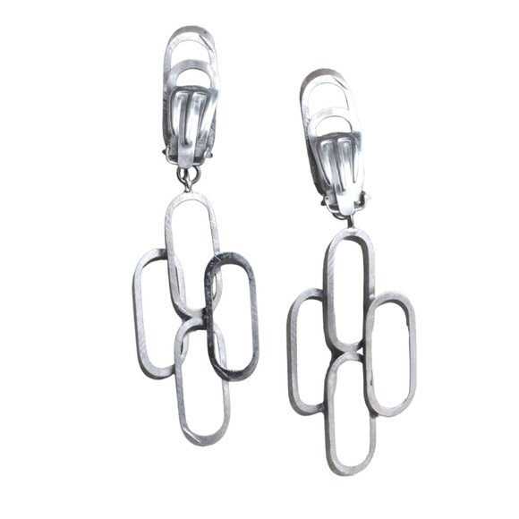 Vintage Geometric Stainless Steel Clip-On Drop Earrings - Picture 2 of 3